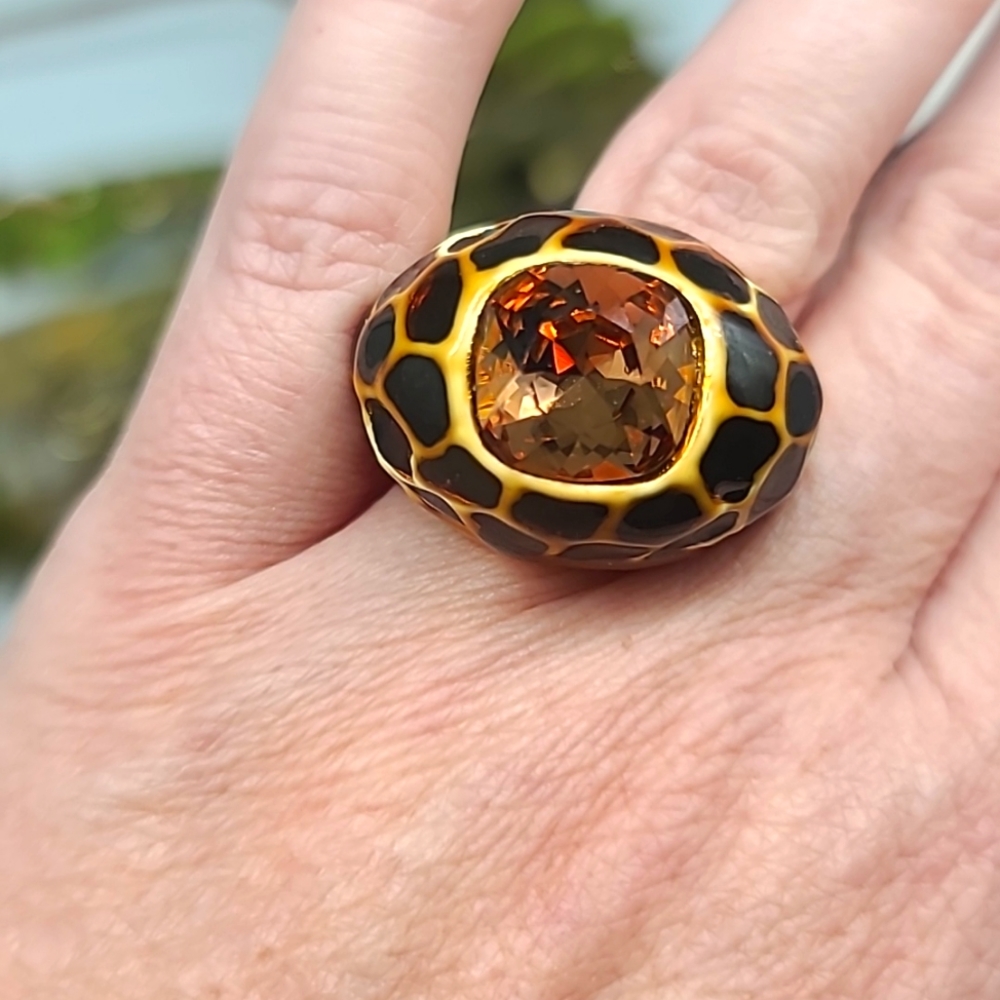 KJL Kenneth Jay Lane Vintage Enamel & Swarovski Crystal Leopard Cocktail ring 💍 - Picture 9 of 13